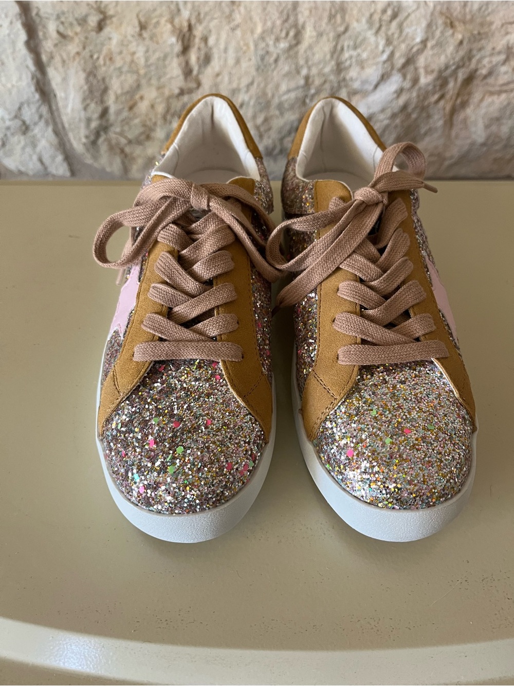 Beach By Matisse Glitter Accent Sneakers in Pink and Tan - Picture 1 of 3